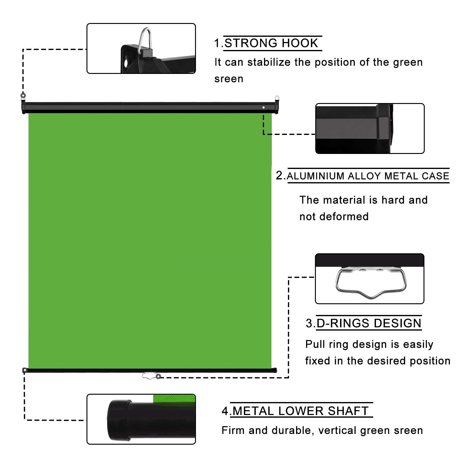 EMART 2m X 1.8m Retractable Green Screen, Chroma Key Panel Pull Up Auto- Locking And Self-Rewinding, Collapsible Green Backdrop With Stand For Zoom Streaming Video Conferencing Photo Studio - View #5