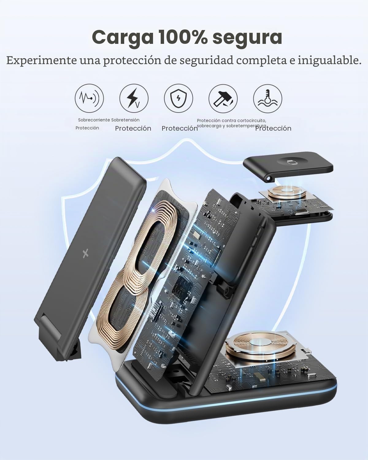 JoyGeek Cargador Inalámbrica, Plegable 3 en 1 Base Cargador para i Phone 17/16/15/14/13/12/Plus/Pro MAX, Estación de Carga para AppleWatch Ultra-2, Rapida Wireless Charger para AirPods 4/Pro/3/2-Negro