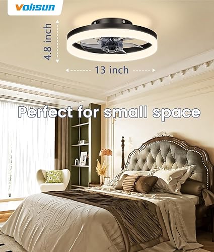 Miniatura 61 de VOLISUN Ventiladores de techo de perfil bajo con luces y control remoto, ventilador de techo empotrado, 3000 K-6500 K, luz LED inteligente sin Negro