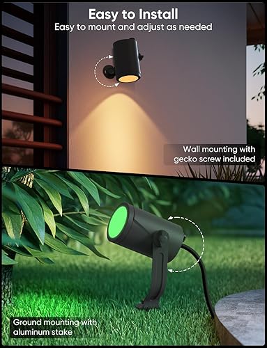 Miniatura 8 de APPECK Luces inteligentes para exteriores de 24 W, RGBCW luces de paisaje que cambian de color, paquete de 4, IP65, impermeable, bajo voltaje,
