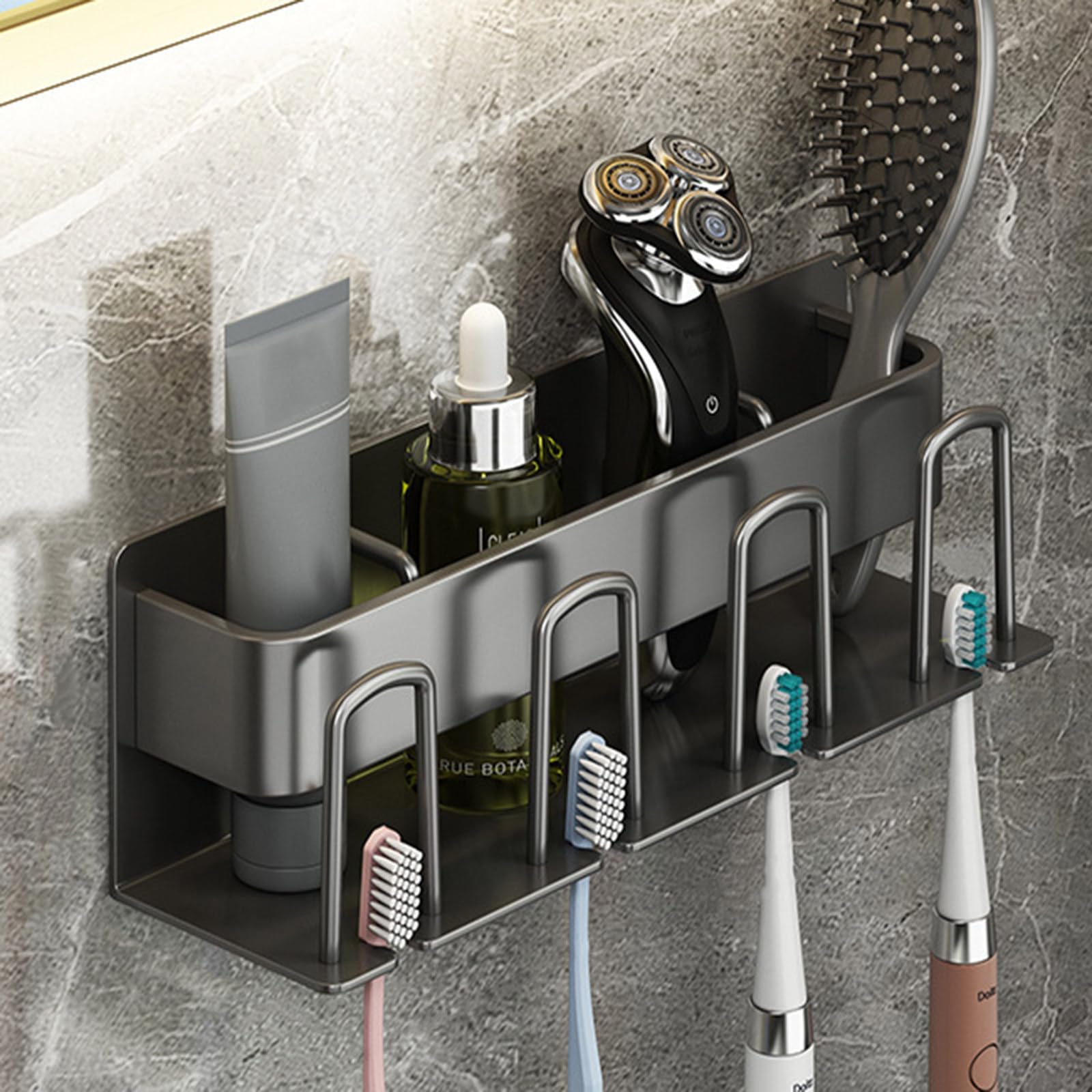 Portaspazzolino da Bagno Tazza per collutorio Senza Punch Tazza per Denti Scatola portaoggetti a Parete (Grigio) Portaspazzolino Elettrico,Grey-4