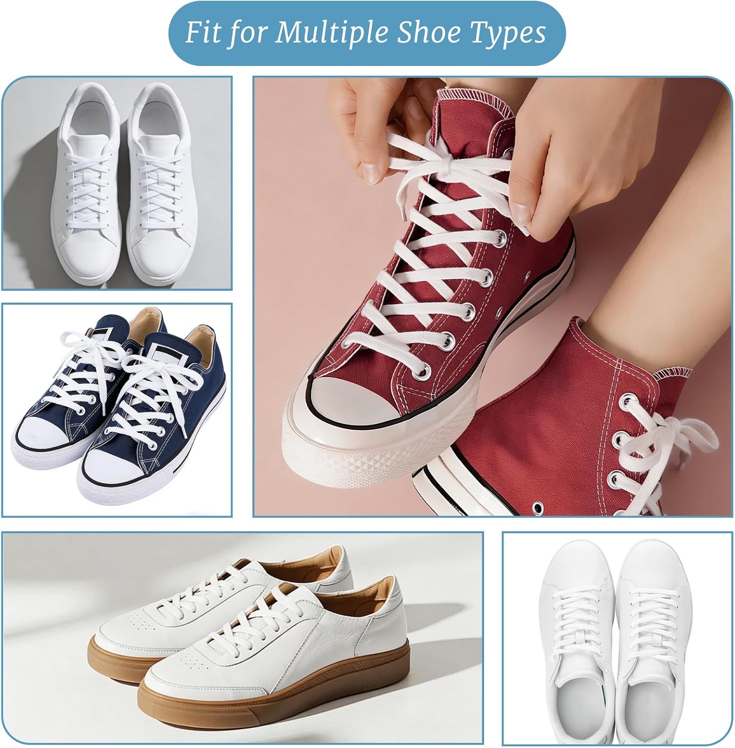 White Flat Shoelaces 140cm/55 inch - Strong Polyester Shoe Laces with Reinforced Tips, Multi-Purpose Shoe Strings for Sneakers, Boots, Casual Shoes