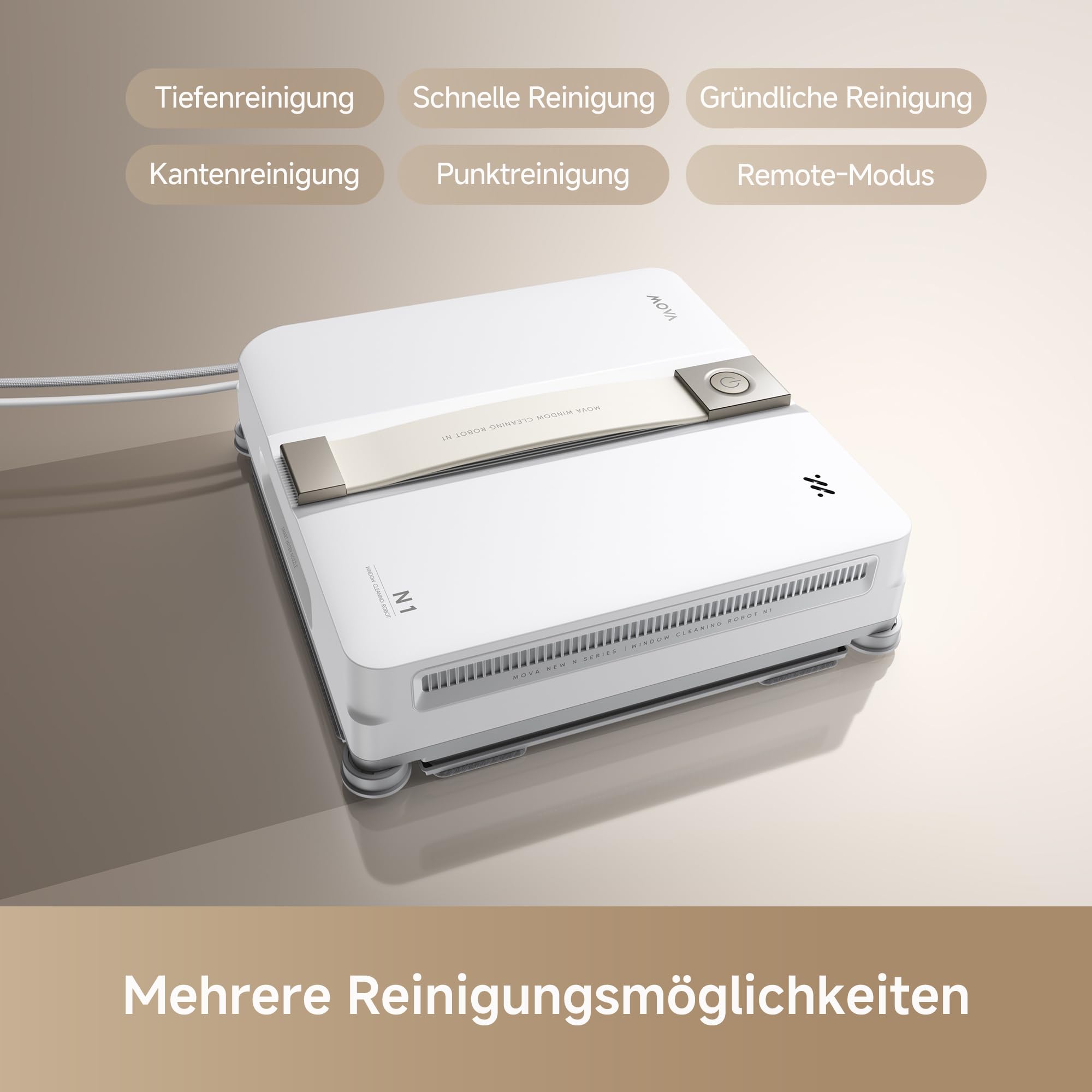 MOVA N1 Fensterputzroboter, kompakt, Dualflügel-Sprühreinigungssystem, 8000 Pa Saugkraft, Sicherheitsvorrichtung, intelligente Wegplanung für vollständige Abdeckung, All-in-One