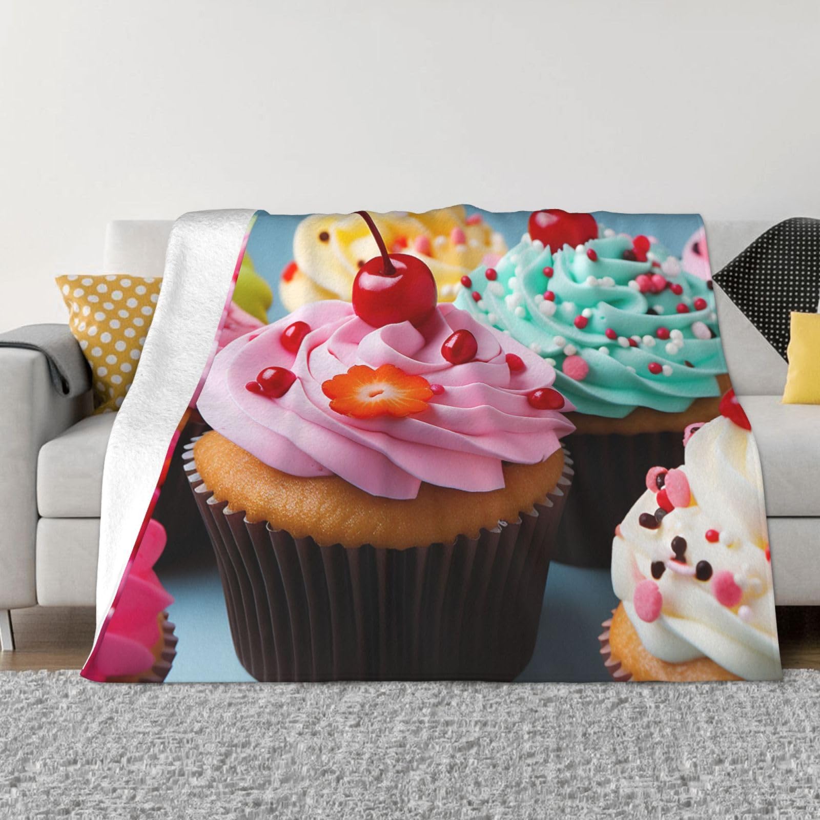 KLOPH Cupcake Throw Blanket 40"x30" Flannel Fluffy Warm Blanket for Couch, Reversible Plush Blankets for Bed, Comfy Fuzzy Blanket for Sofa, Plush Lightweight-Blankets for All Season