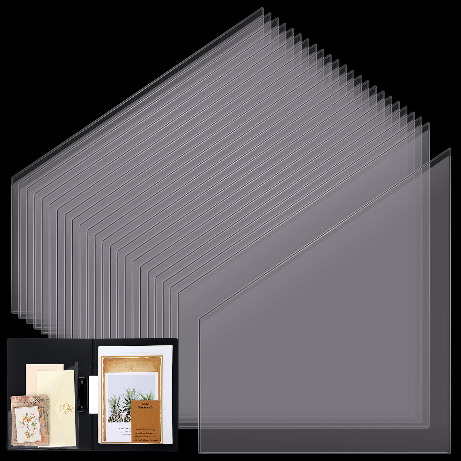 24 Packs Self Adhesive Pockets for Planners 8 x 10 Inches Clear Self Adhesive Scrapbook Pocket Inserts Extra Sticky for Home Office Folder Notebooks