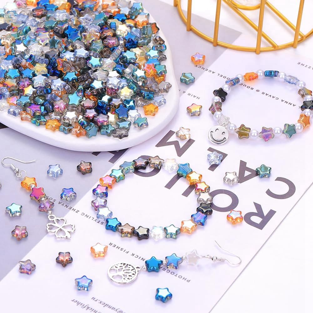 100 Stück Glas-Sternperlen, 8 Mm Bunt – Bastelperlen Für Schmuck, Armbänder, Halsketten