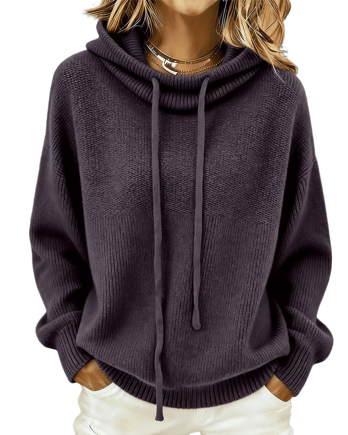 Womens Cowl Neck Sweater Dressy Casual Oversized Slouchy Long Sleeve Knit Pullover Tops