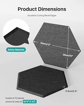 Sound Proofing Panels 18 Pack Hexagon Self-Adhesive Soundproofing Panels Acoustic Foam Panels High Density Acoustic Panels for Recording Acoustic Treatment Sound Absorbing Panels 12 X 10 X 0.4