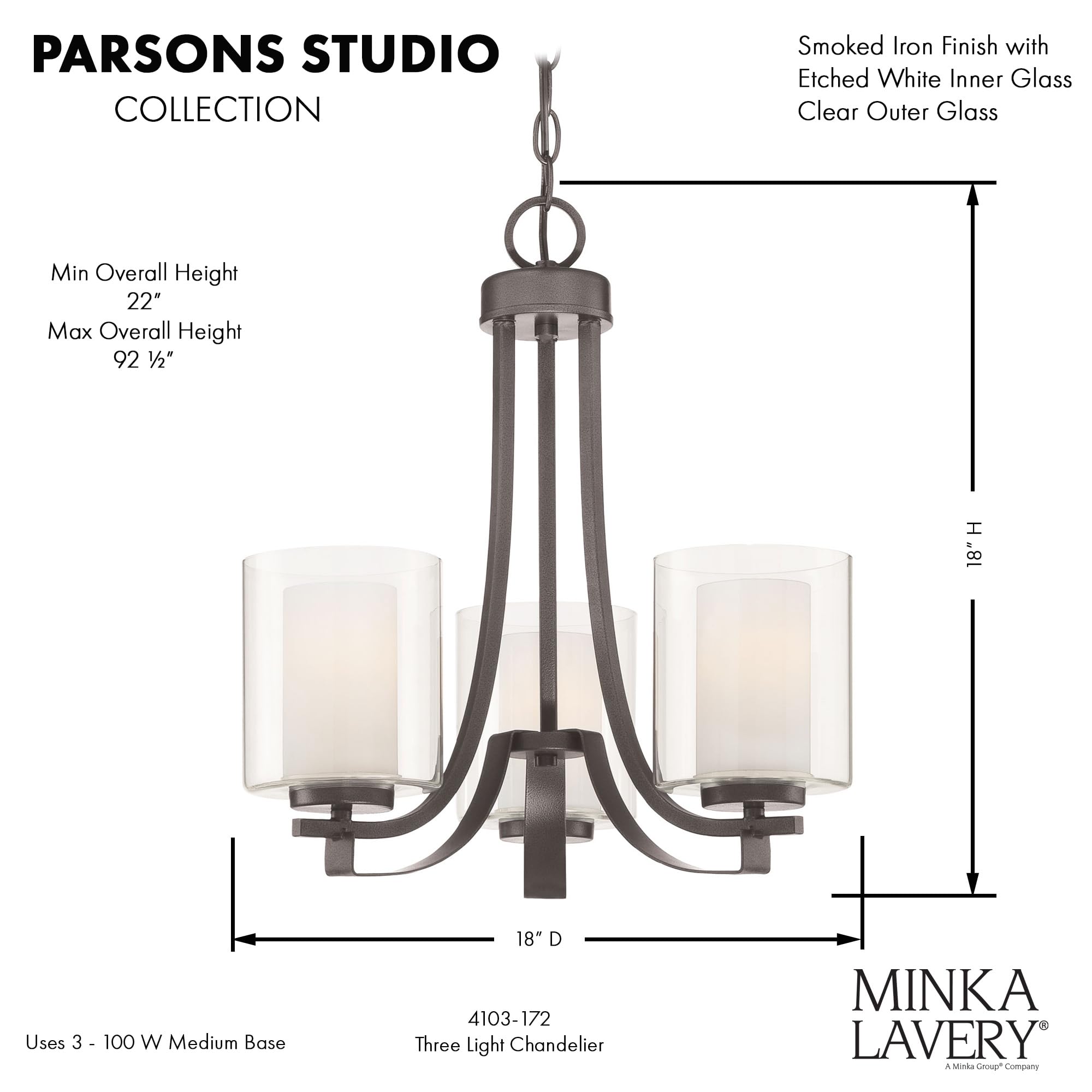 Minka Lavery 4103-172 Parsons Studio Chandelier, 3-Light, 300
