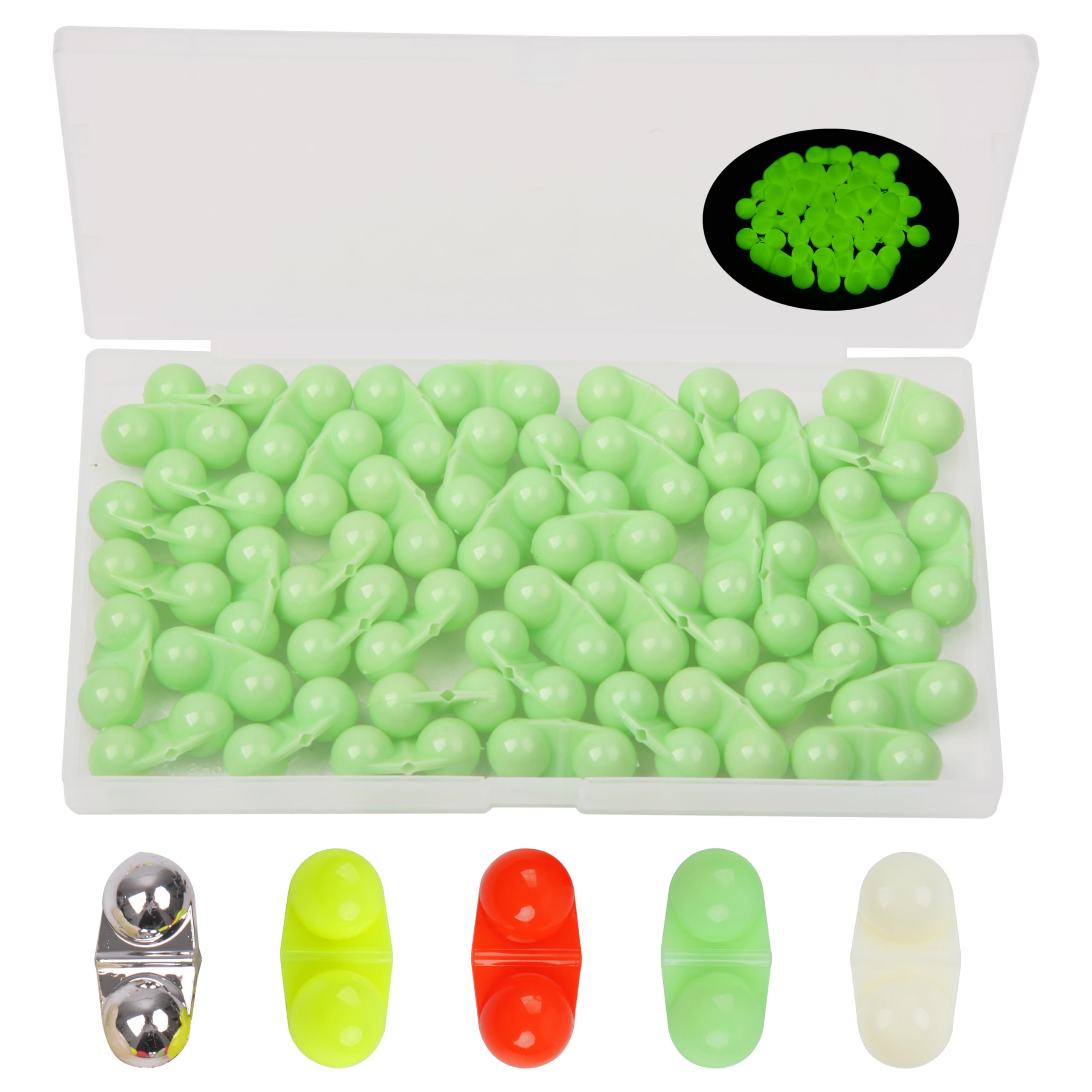 OROOTLFishing Double Rattle Beads, 45pcs Fishing Rattle Bells Kit Catfish Rig Fishing Attractor Bell Beads Inline Plastic Lure Rattles Fishing Bait Eggs for Bass Pompano Fishing Luring Accessories