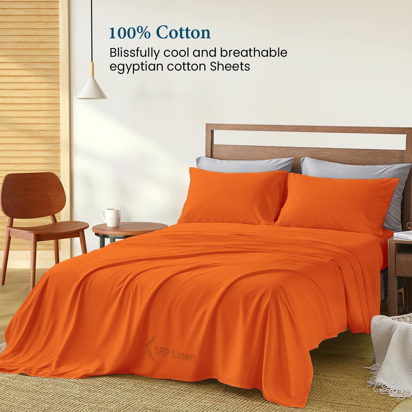 800-Thread-Count 4-Piece Luxurious Super Soft Sheet Set Fits 22'' Extra Large Deep Pocket King Size Camillia Orange Solid, 100% Egyptian Cotton!