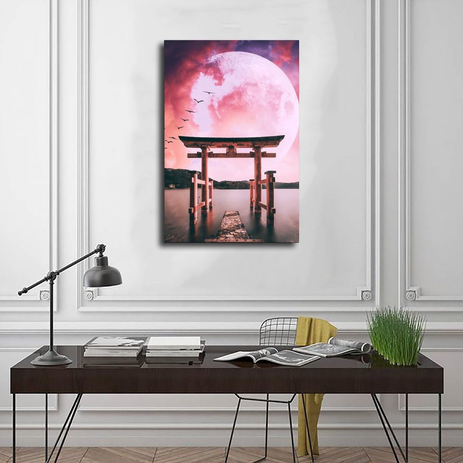 WRTYVE Poster su tela con sole, luna, lago, per ufficio, decorazione regalo