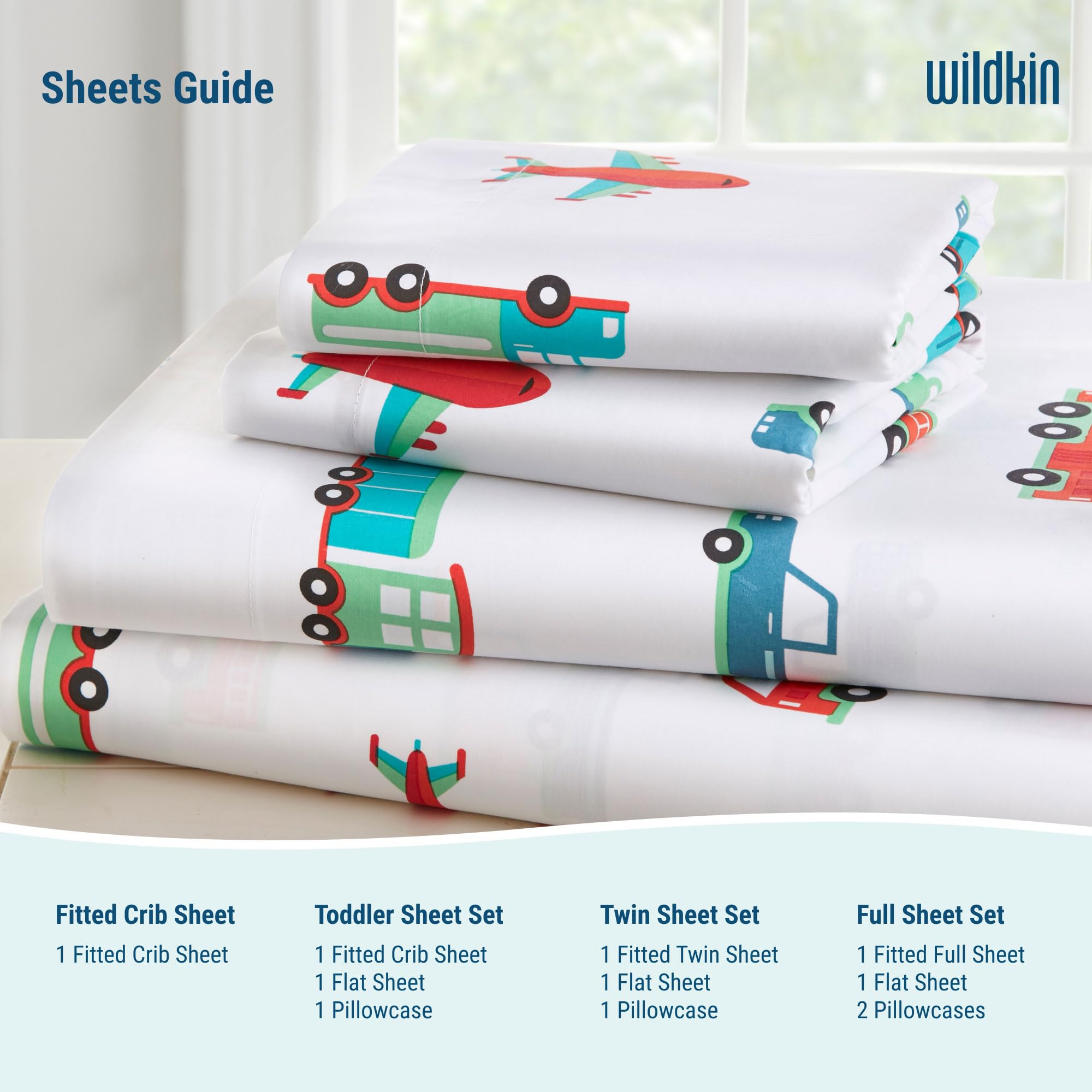 Wildkin Spannbettlaken für Kinderbetten, Züge, Flugzeuge und LKWs, 100% Bio-Baumwolle, Flanell Bettlaken, weiß