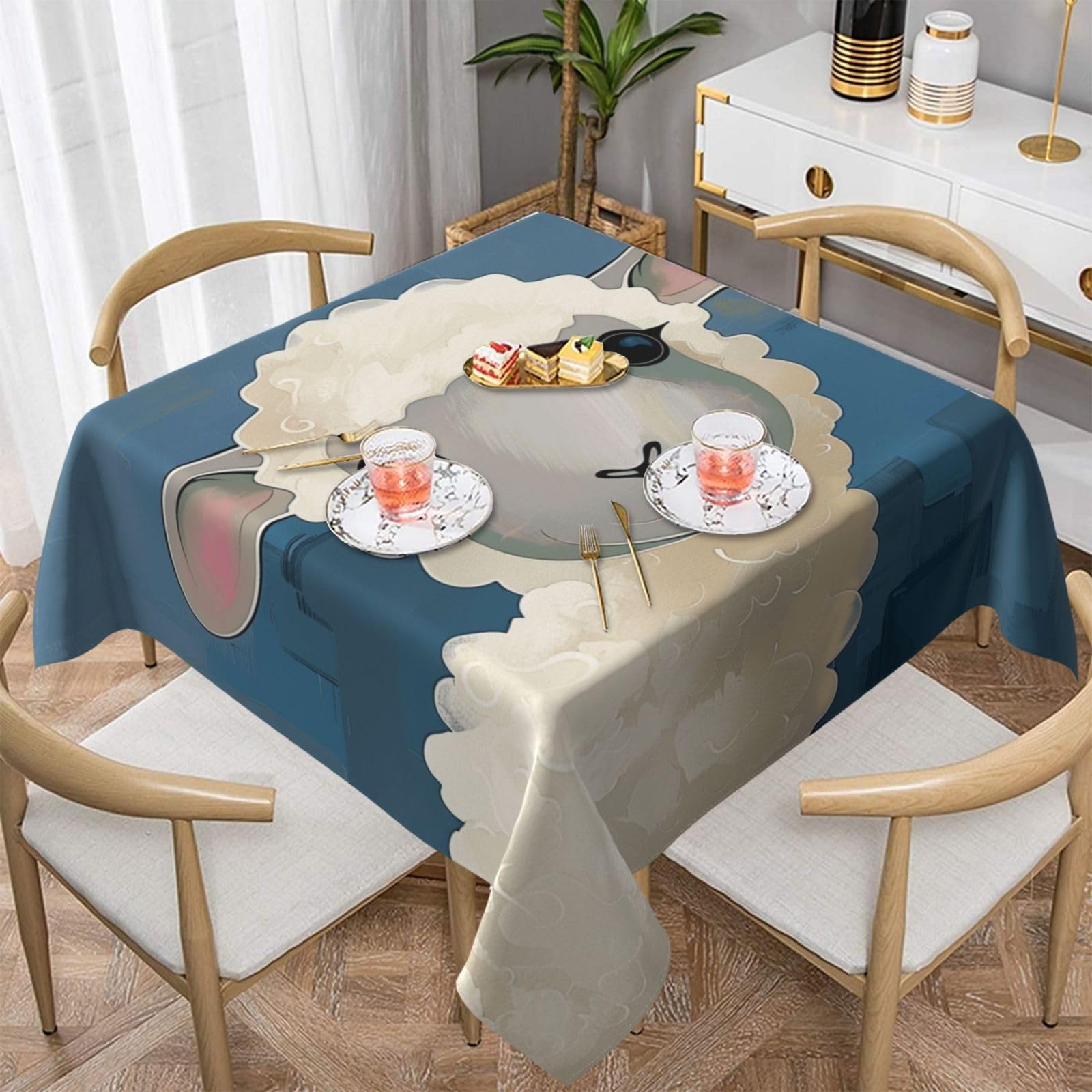 WPKJU Sheep Art Printed Square Tablecloth 60x60 inch Water Resistant Table Cover Washable Rectangle Table Cloth for Dining Tables