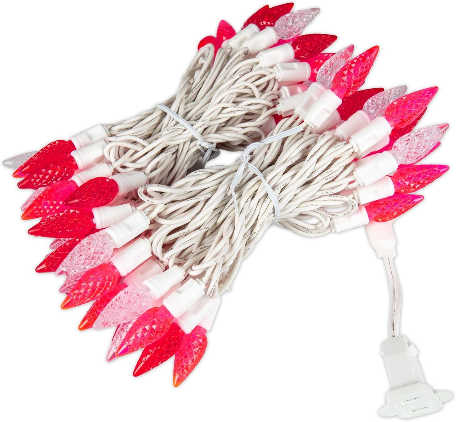 70 Light 24Ft Valentine's Day Lights Commercial String Lights C6 LED Strawberry Faceted Bulb – Red/Pink/Pure Whtie, White Wire, Indoor/Outdoor, Full Wave No Flicker, Connect 43 Sets