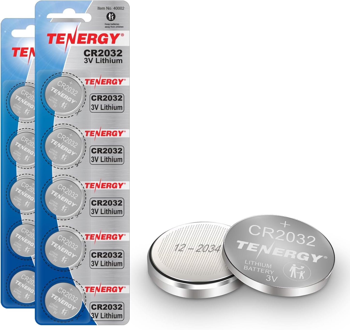 Tenergy 3V CR2032 Batteries, Lithium Button Coin Cell 2032