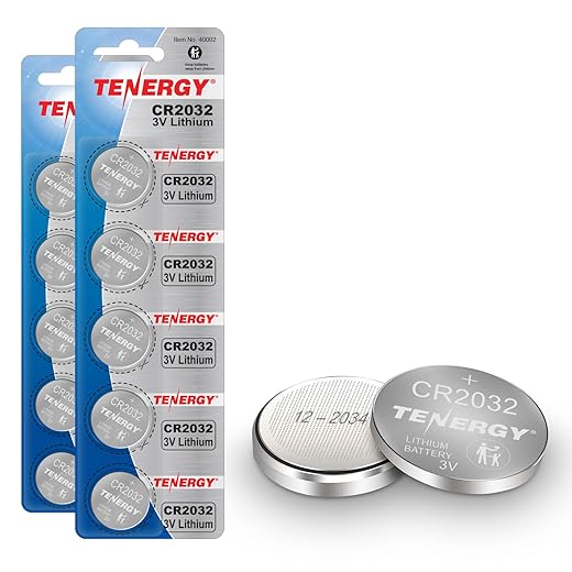 Tenergy 3V CR2032 Batteries, Lithium Button Coin Cell 2032 Battery, Compatible with AirTag, Key FOBs, calculators, Coin counters, Watches, Heart Rate Monitors, glucometer, and More - 10 Pack