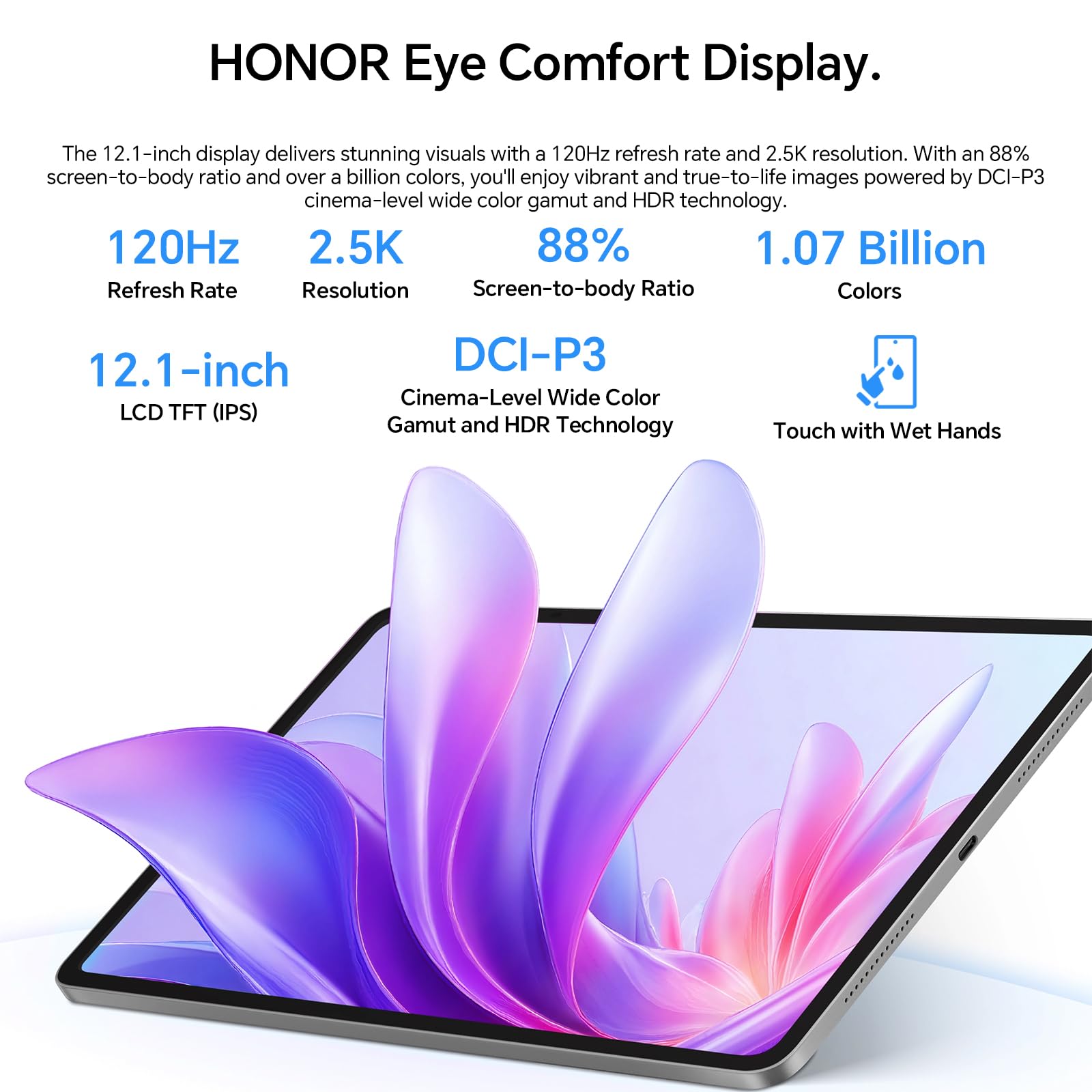 Honor Pad 10 Tablet, 8 GB 256 GB, 10100 mAh, 12.1 pollici 120 Hz 2.5 K LCD TFT, Snapdragon 7 Gen 3, 6 Altoparlanti, WiFi Tablet Android 15, Servizi Google, Custodia in metallo, Fotocamera 8 MP, Grigio
