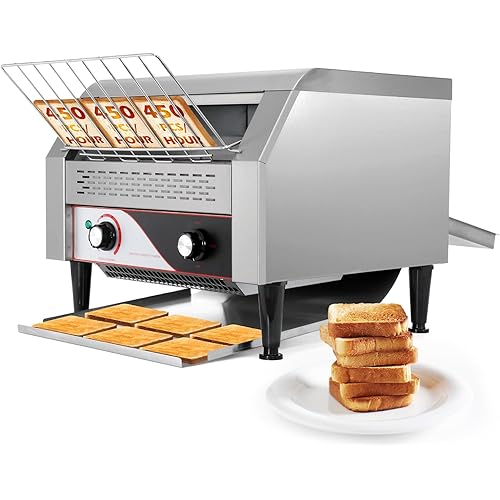 Dyna-Living Commercial Conveyor Toaster 450 Slices/Hour Restaurant Conveyor Toaster for Bun Bagel Bread, 1900W Heavy Duty Stainless Steel Commercial Toasters Bun Toasters