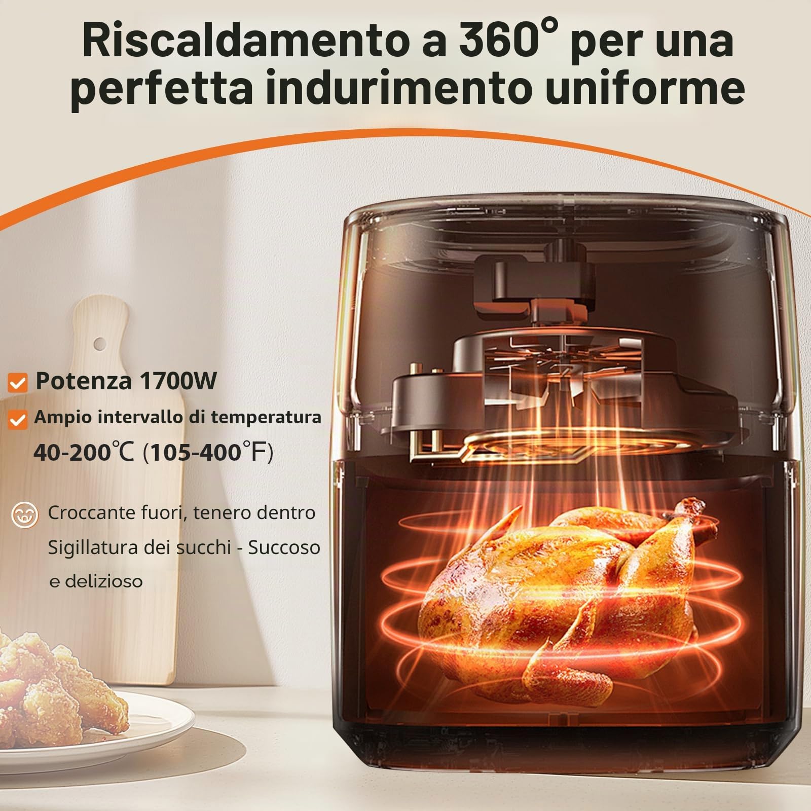 Sweetcrispy Friggitrice ad aria calda Airfryer 6L con finestra di visualizzazione, funzioni 12 in 1 e touch screen Air Fryer, cucina sana senza grassi, cestino antiaderente, cesti lavabili in