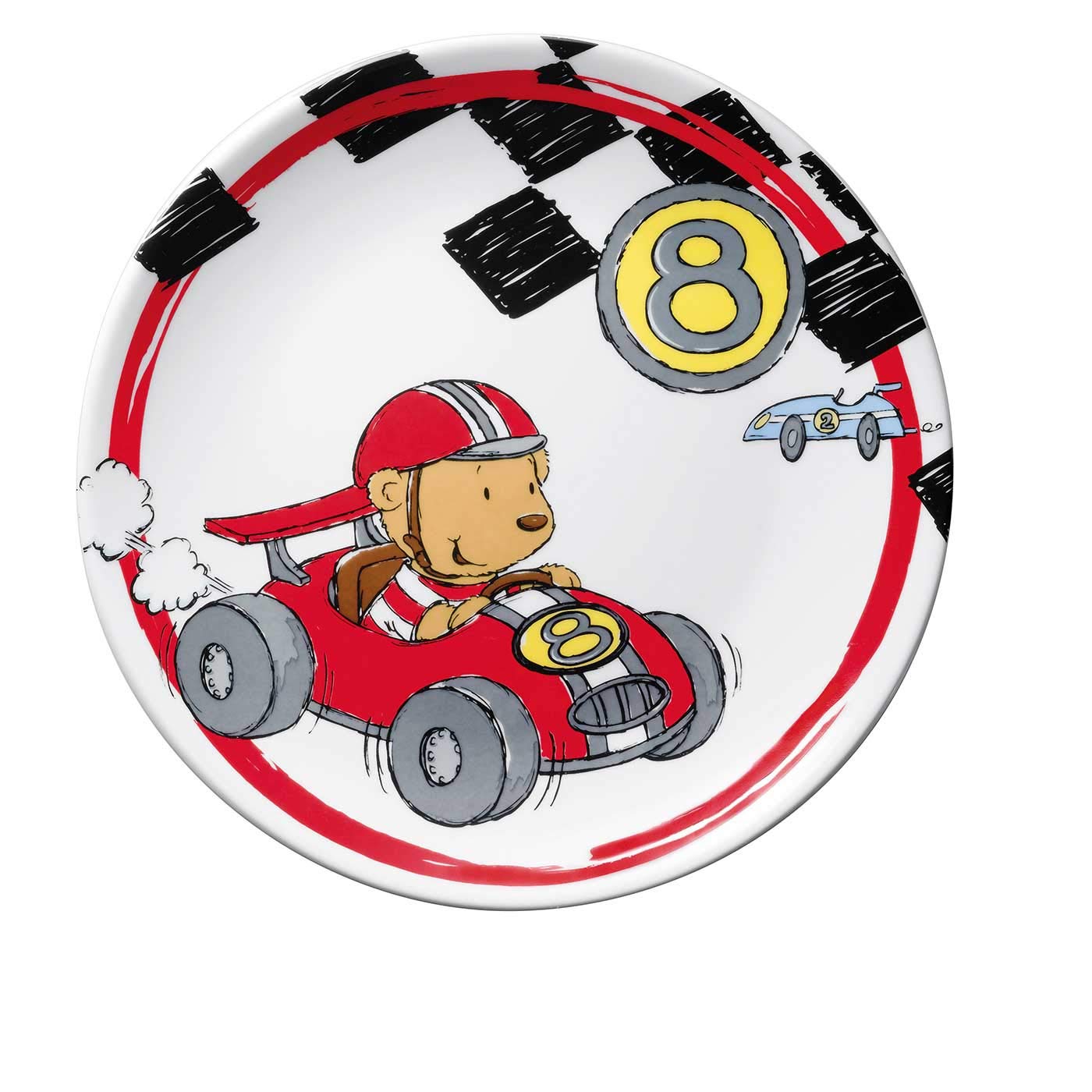 Puresigns Kindergeschirr Set 7-teilig QUICK, Keramik Geschirr & Edelstahl Besteck für kleine Helden - kindgerecht & spülmaschinenfest Fantasievolles Besteck