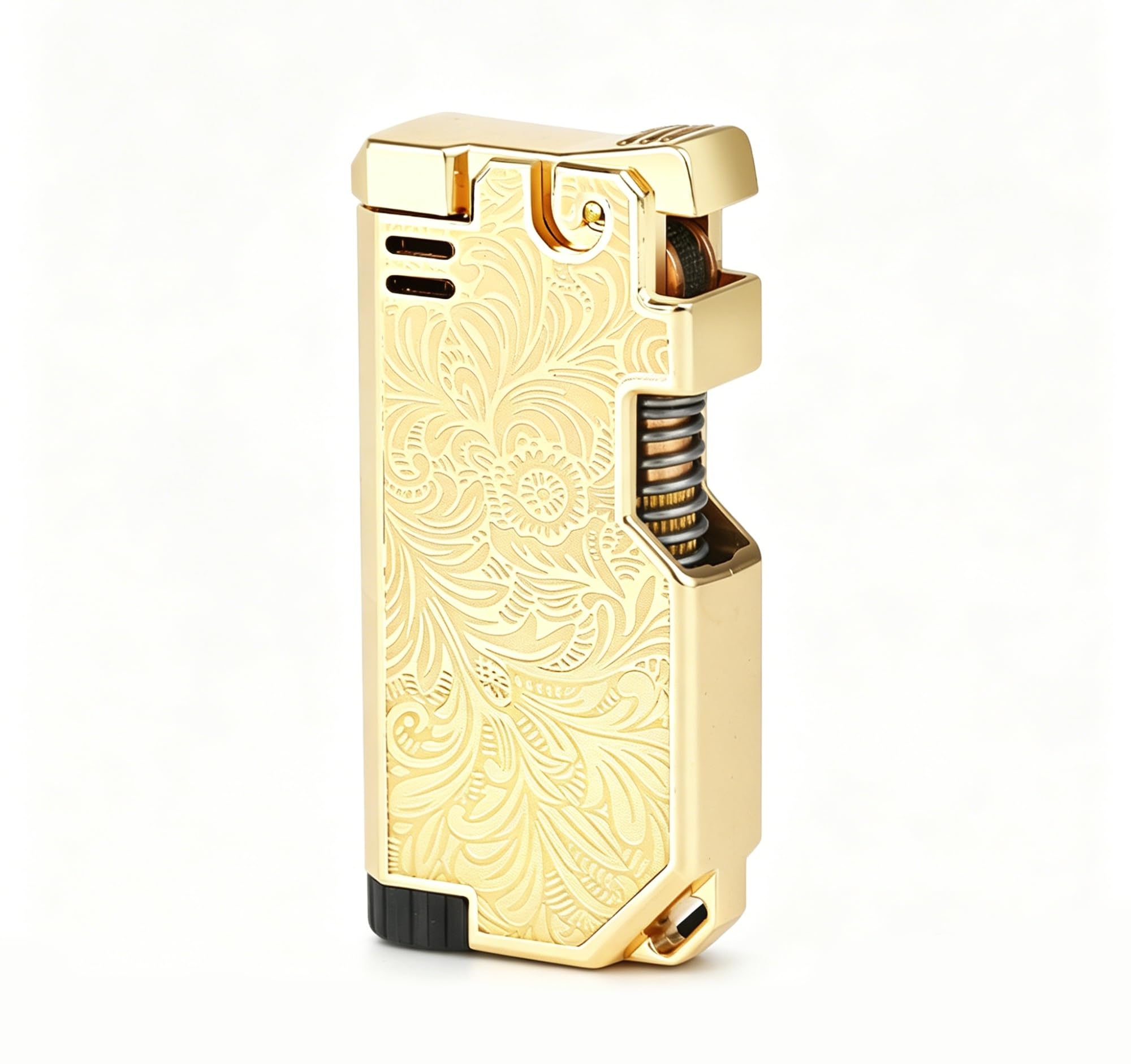 Retro Metal Lighter, Refillable Butane Lighters with Antique Crank Wheel(Gold6)