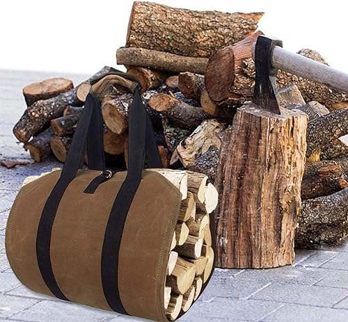 Miniatura 6 de Portador de leña encerada con asas, bolsa de lona para leña resistente, accesorios de estufa de leña para chimenea, perfecto para transportar madera