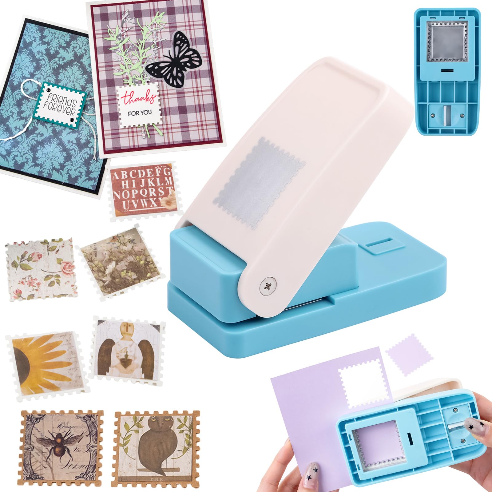 OTCRAFT Stamp Puncher 1.5x1.5inch Large Square Postage Stamp Punch |Stamp Hole Puncher| Scalloped Rectangle Lever Action Paper Punches for Crafting Scrapbooking DIY Card Making Arts Crafts Supplies