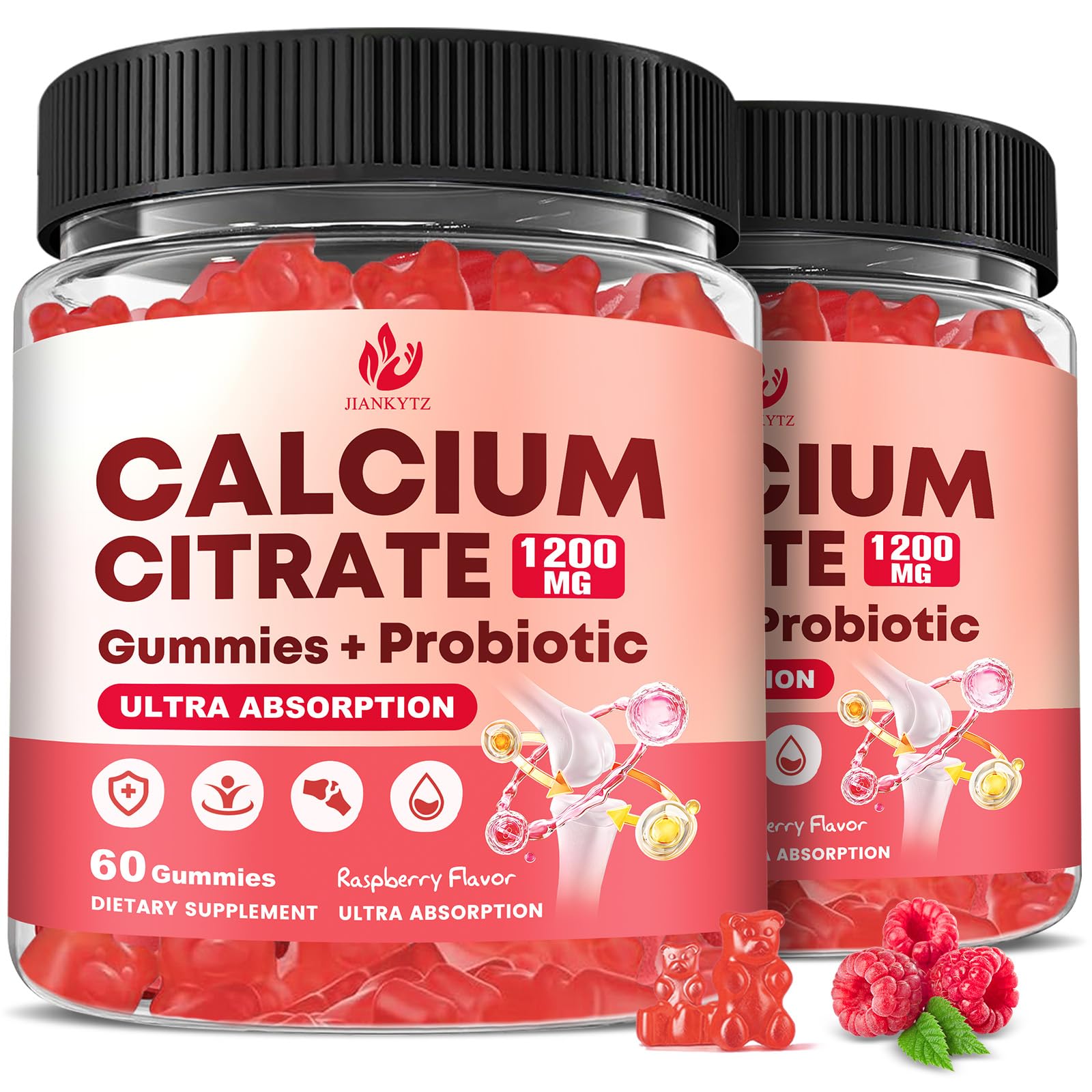 (2 Pack) Sugar Free 1200mg Calcium Citrate Gummies, High Absorption