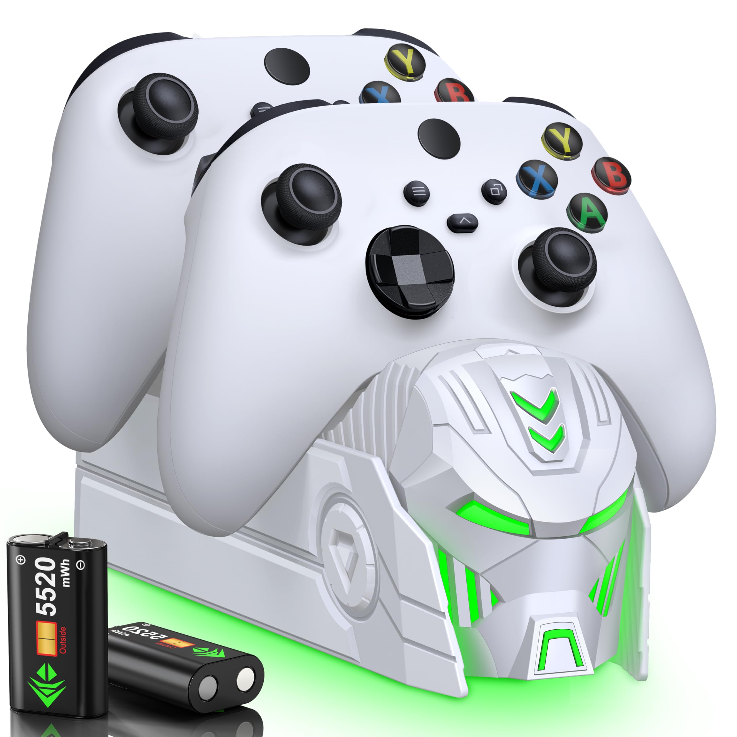 CATZARMOR Charging Station for Xbox One Controller w 2X 5520mWh Batteries,Fast Charging Dual Xbox Controller Charger Rechargeable Battery Pack USB Charging Dock for Xbox Series S/X/Xbox One S/X-White