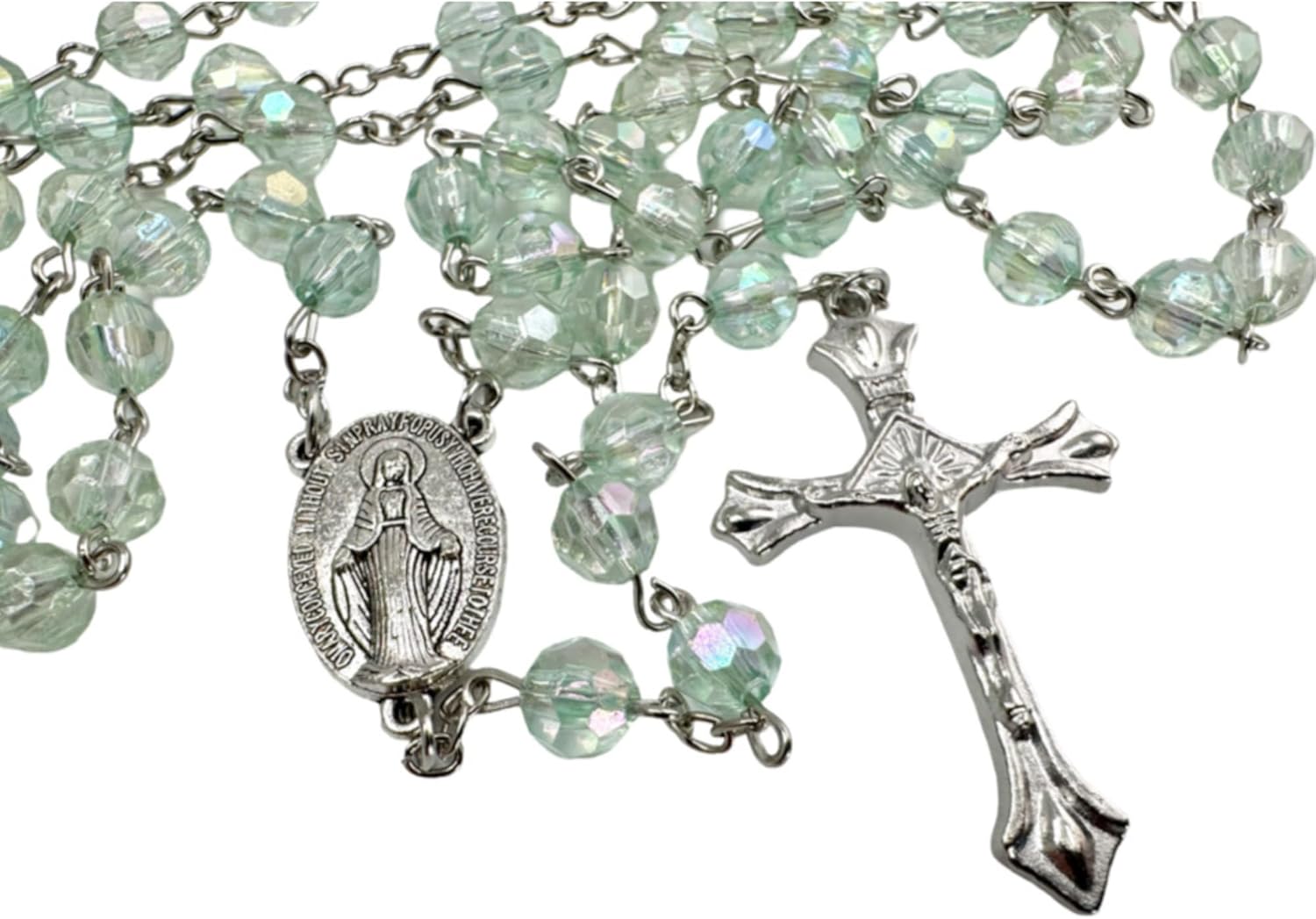 Westmon Works Rosary Faceted Acrylic Beads with Metal Miraculous Mary Centerpiece and Cross - Image 3