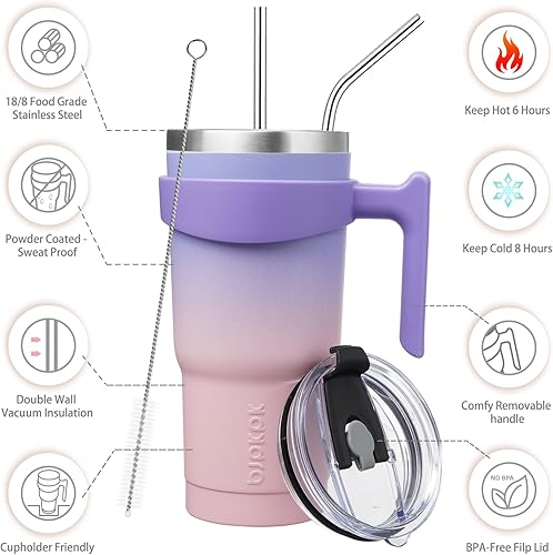 Miniatura 260 de BJPKPK 30 oz Tumbler With Handle And Straw Stainless Steel Insulated Tumbler Cups For Water Or Ice Coffee,Blood Moon