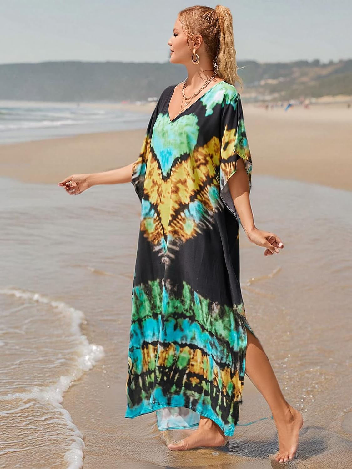 Kaftan Dresses for Women Plus Size Bathing Suit Cover up Vneck Batwing Dress Loose fit Moroccan Caftan mumu Dresses - Image 8