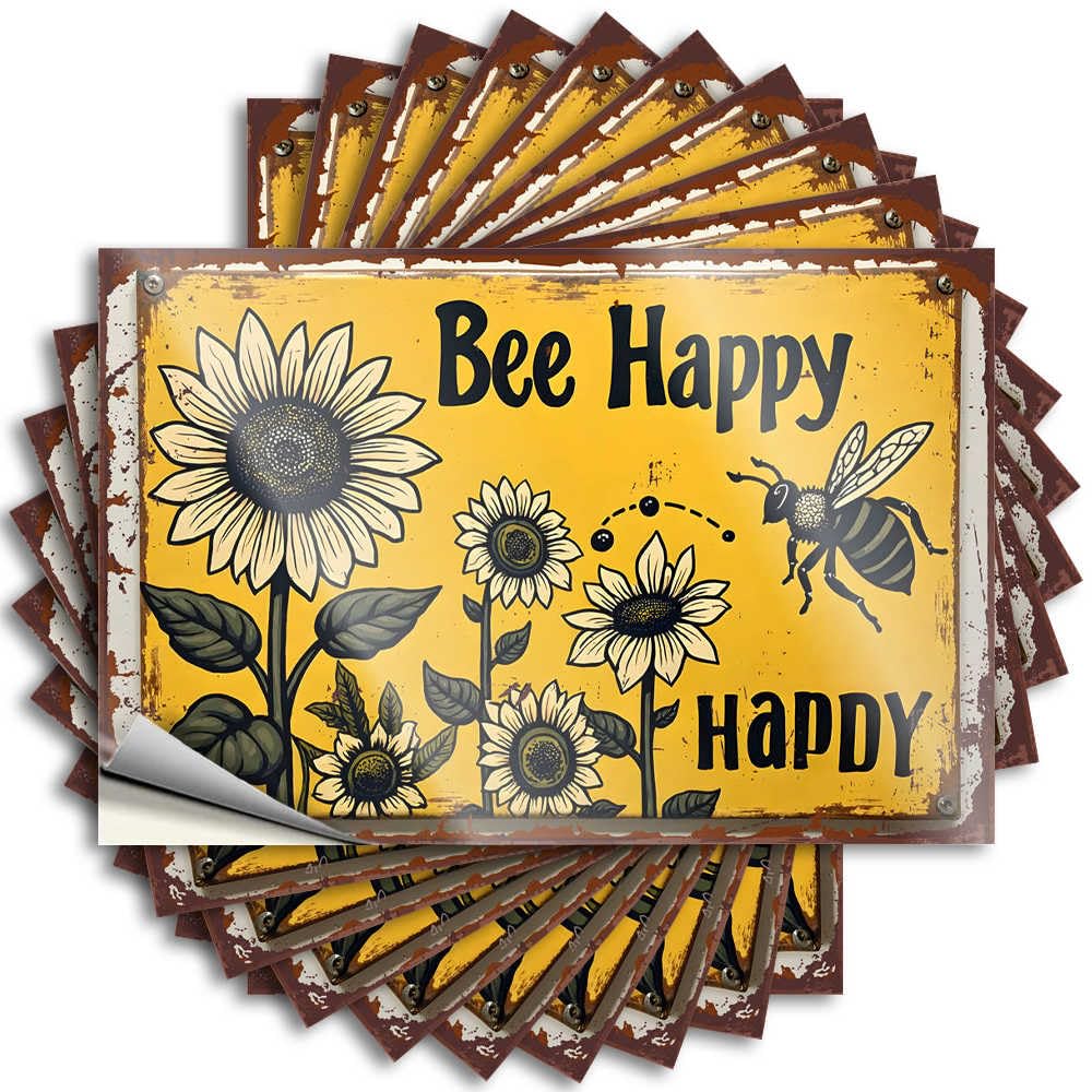 Quote Mens Room Accessories Easy Apply | Bee Happy: A Vibrant Sunflower Garden Book Bumper Peel and Stick(8X12CM)