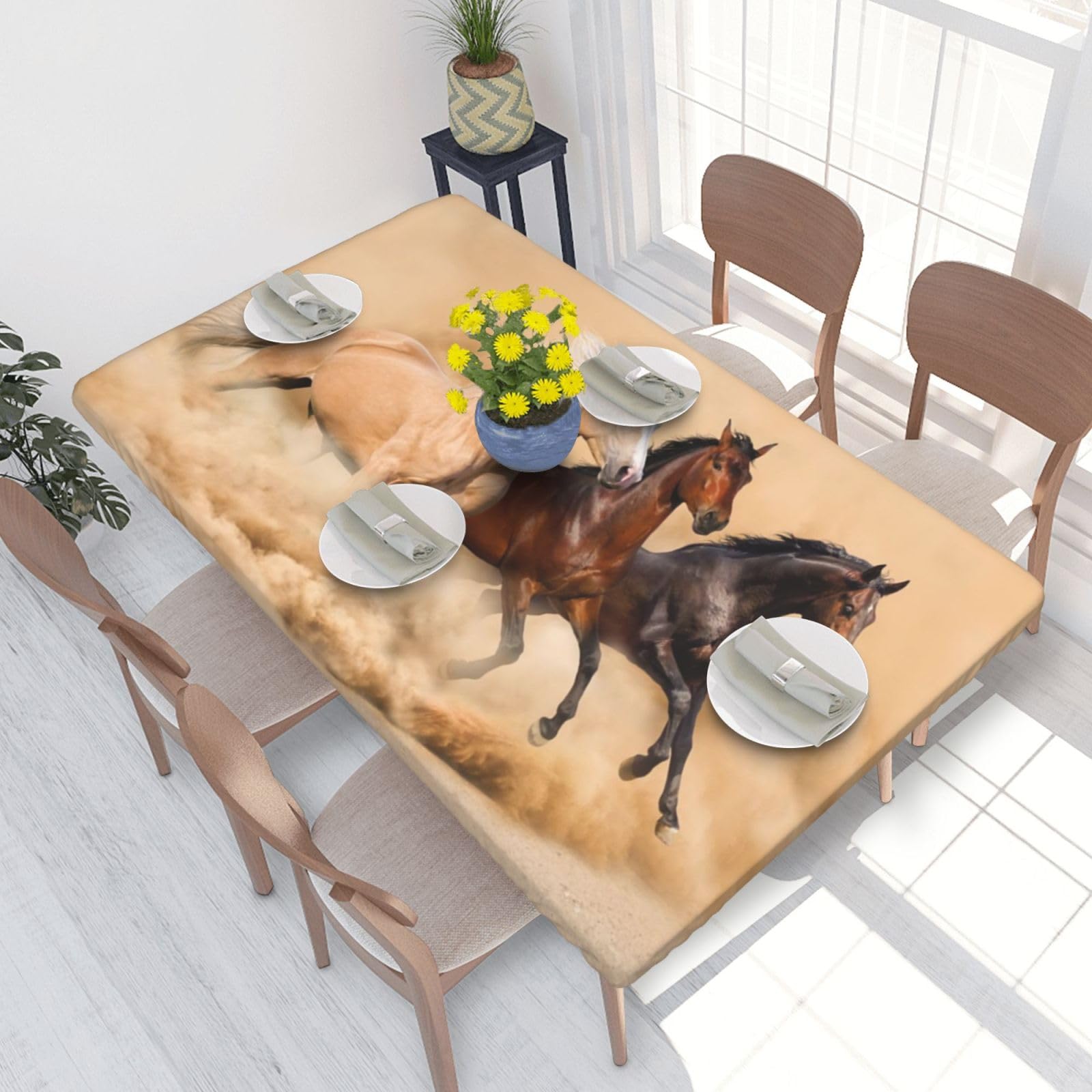 BNVSADC Three running horses Printed 4FT Tablecloth 122x76 CM Polyester Kitchen Water Resistant Table Cloth Dining Table Decoration Table Covers