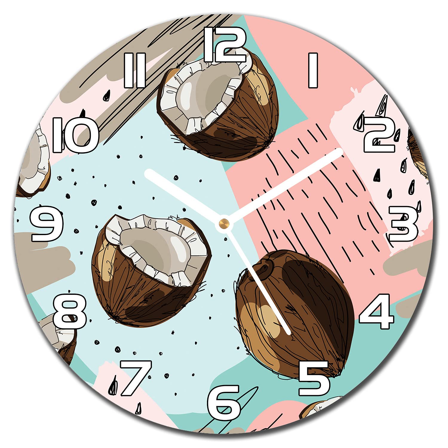 Horloge murale de cuisine design exotique feuilles de coco en verre sécurisé 30cm