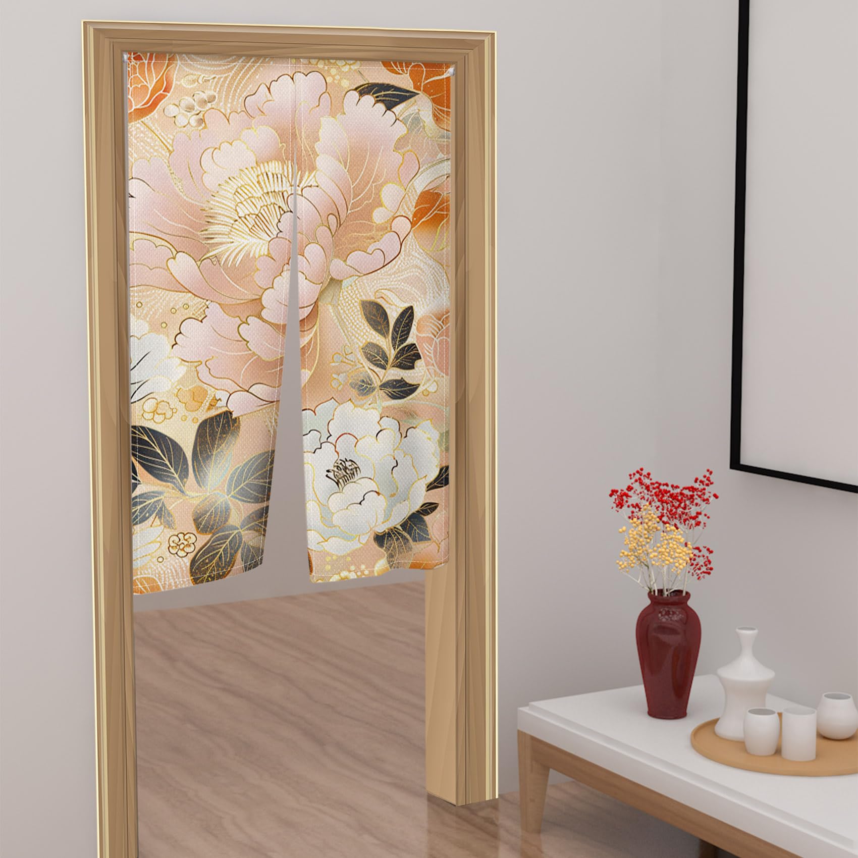Leowefowa Noren Floral Japanese Doorway Curtain Mid Century Flower Doorway Curtain Boho Tapestry Bedroom Partition Kithchen Divider Bar Kitchen