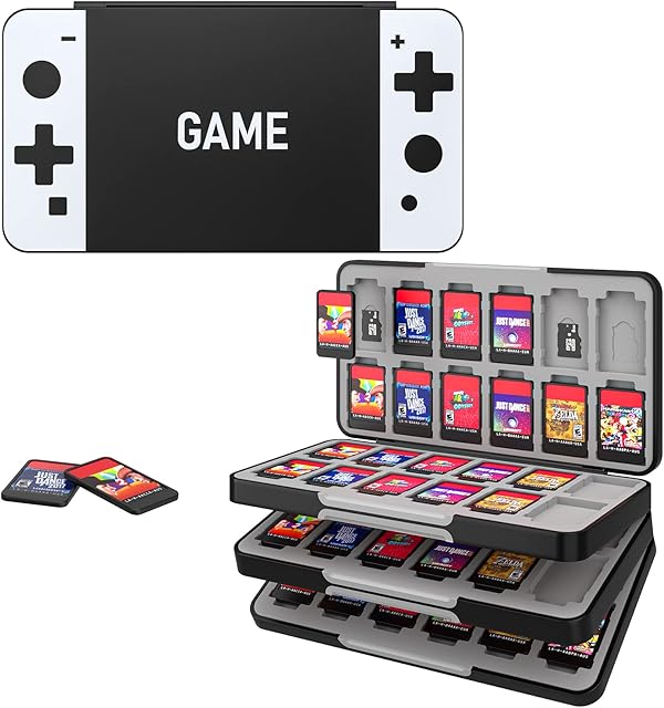 MoKo 72 Game Card Case Compatible with Nintendo Switch OLED 2021/Switch/Switch Lite, Switch Games Holder case for Switch Game Card & SD Card, Slim & Portable Game Card Storage Box, BkWhtG