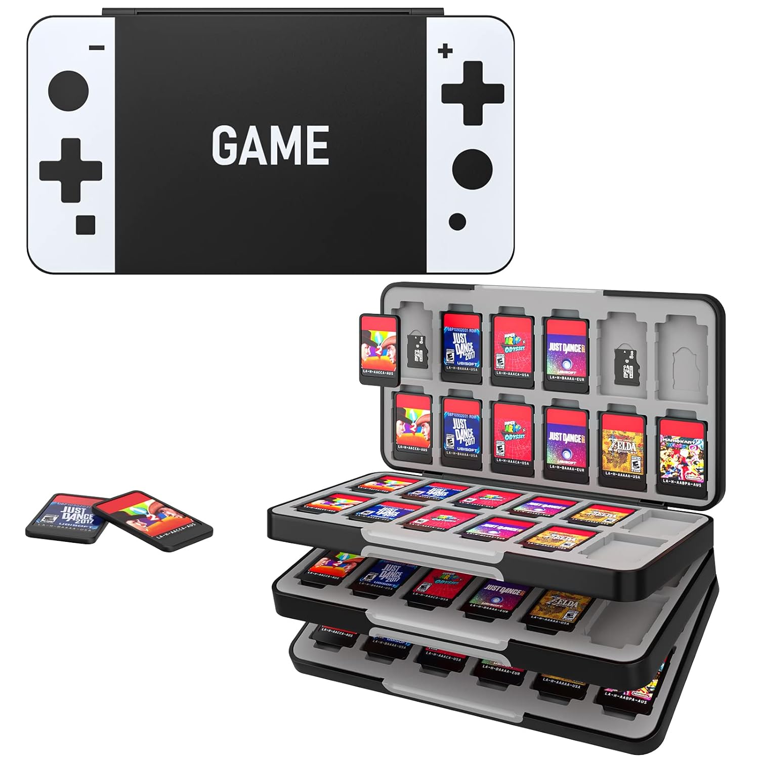 MoKo 72 Game Card Case Compatible with Nintendo Switch OLED 2021/Switch/Switch Lite, Switch Games Holder Case for 72 Switch Game Card & 24 SD Card, Slim & Portable Game Card Storage Box, Black&White (72 slots, Color: Black & White) Thumbnail