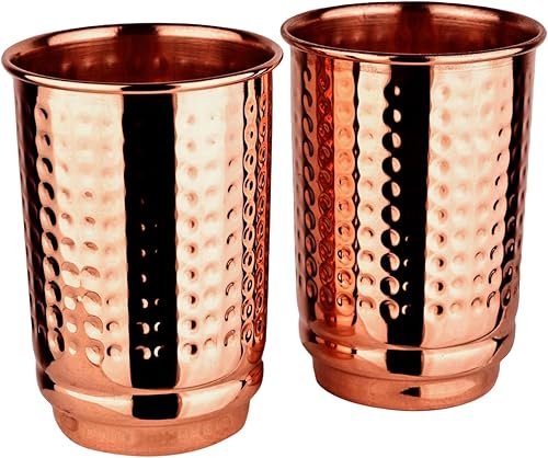 Vista 3 de Juego de 2 vasos de cobre puro martillado, sin revestimiento, sin revestimiento y sin laca, 11.8 fl oz (11.8 onzas líquidas) vasos de cobre