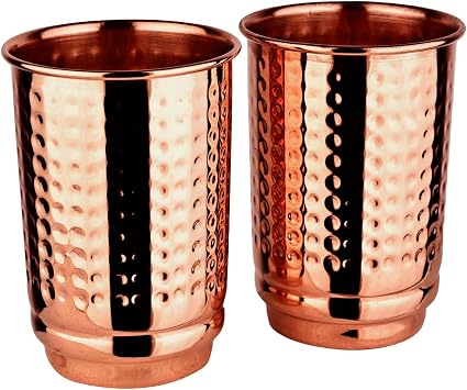 HealthGoodsIn Pure Copper Cups Set of 2 - Hammered Copper Tumblers and Copper Cups for water 11.8 oz (350 mL), Ayurvedic Copper Cups for Daily Use