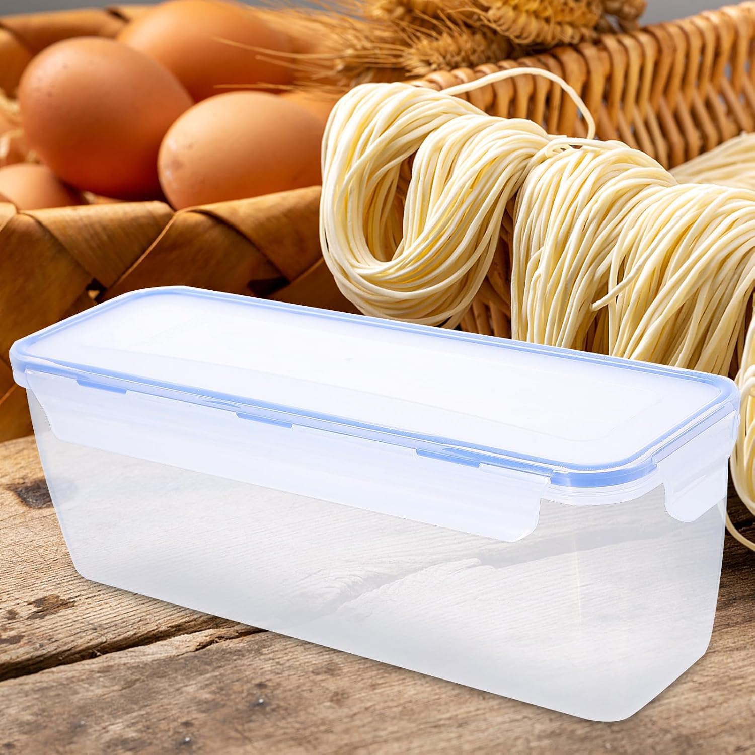 2l Airtight Pasta Storage Container with Lid, Rectangle Spaghetti Noodle Storage Box for Kitchen Food Organization and Pantry Use