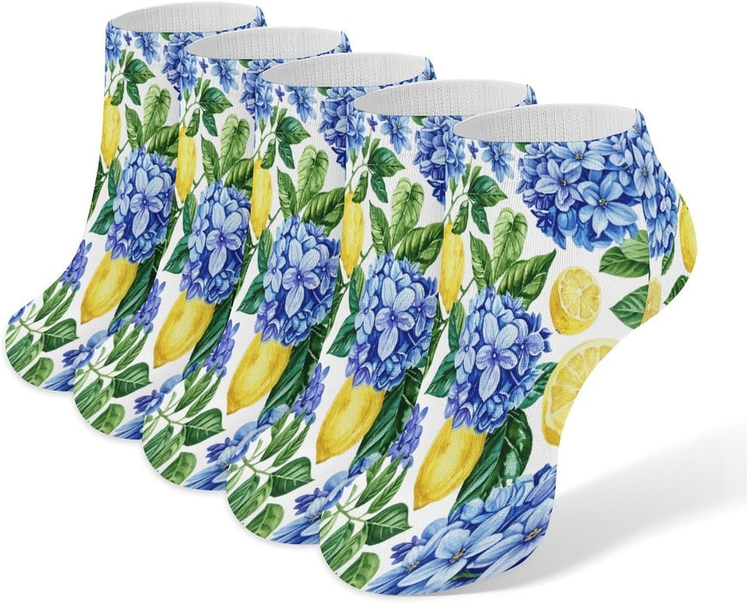 Hydrangea Lemon 5Pairs Low Cut Ankle Socks for Women No Show Casual Breathable Athletic Socks for Sport