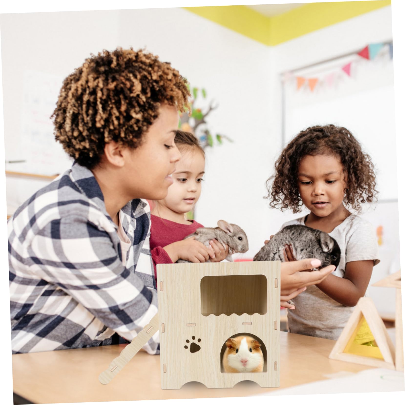 Hemobllo Maison en Bois Beige pour Hamster avec Échelle, Habitat de Repos et Jouet Anti-Ennui Adapté la Cage des Petits Animaux