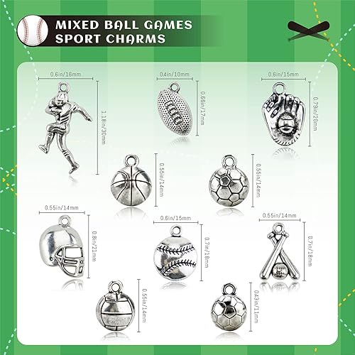 Miniatura 2 de JIALEEY Colección de dijes deportivos de pelota, juegos de pelota mixta, dijes deportivos para hacer joyas, bricolaje, 30 unidades (3.53 onzas),