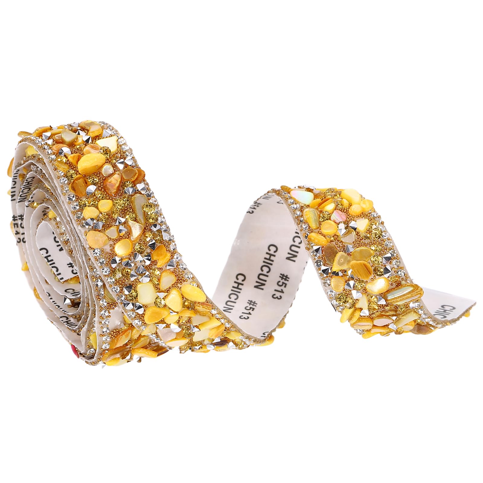 sourcing map 1 Yard x 0.79 Inch Crystal Rhinestone Ribbon, Self Adhesive Resin Crystal Trim Ribbon Strips Bling Artificial Gem Stone Beaded Applique for Clothing DIY Crafts, Yellow