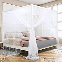 South to East White 4 Corner Post Bed Canopy Curtains - Queen/King Size Ripstop Polyester Drapes, Easy Install Mosquito Net for Luxe Bedroom Decor