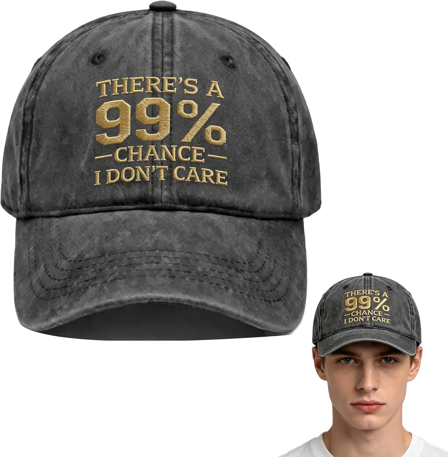 There's A 99% Chance I Don't Care Embroidery Hat,Vintage Washed Distressed Baseball Cap for Men, Adjustable Cotton Funny Hat