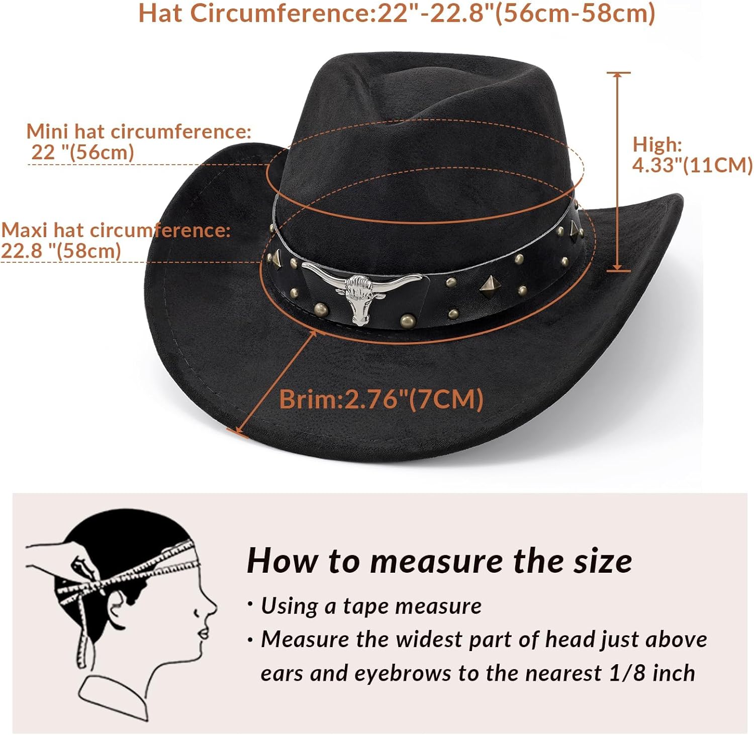 SANSTHS Cowboy Hats for Men Women Cowgirl Hat Wide Brim Felt Hats Western Leather Cowboy Hats for Lover - Image 5
