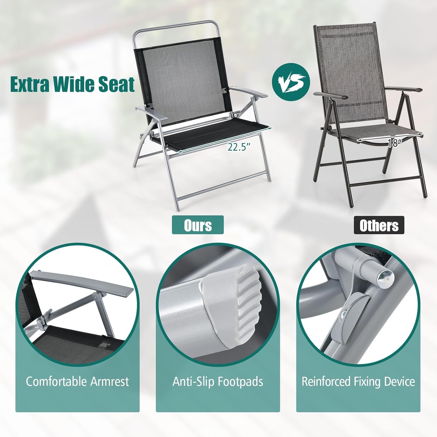 Tangkula 3 Piece Patio Folding Chair Set, Outdoor Metal Conversation Set w/Coffee Table, Extra-Large Seat, Stable Metal Frame, Portable Folding Chair & Table Set for Front Porch, Backyard